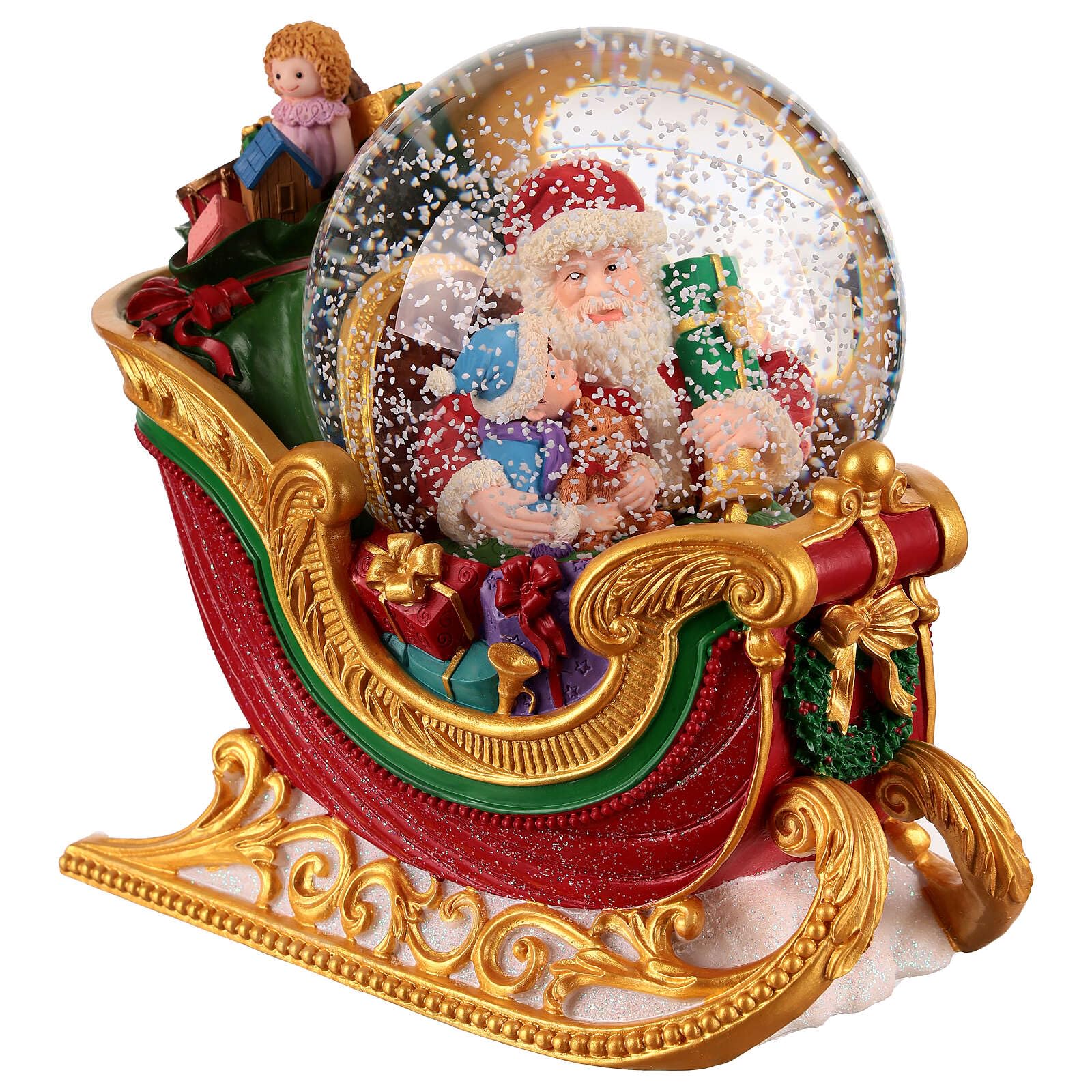 Holyart Slitta Palla di Neve illuminata 100 mm Babbo Natale 15x10x15 cm