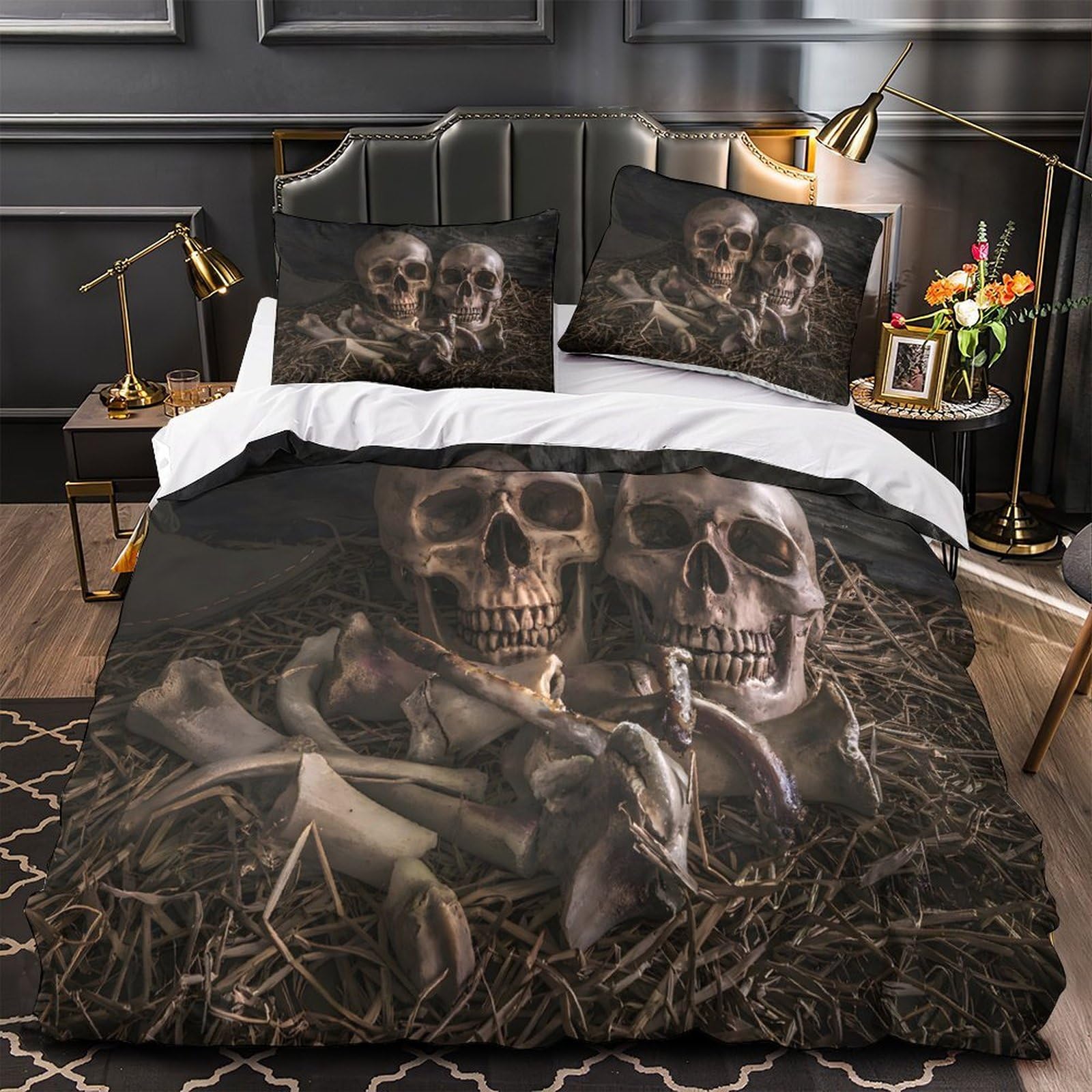 Housse de couette crâne 3D hypoallergénique pour un lit ado sain sans acariens