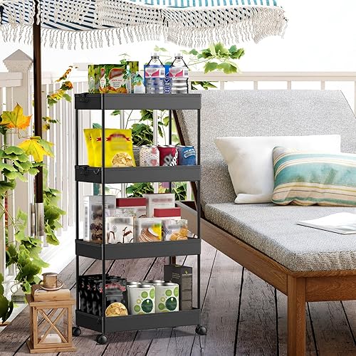 Miniatura 7 de SPACEKEEPER Carrito de almacenamiento de 4 niveles, carrito rodante para baño, organizador de almacenamiento, estante móvil para cocina, sala de
