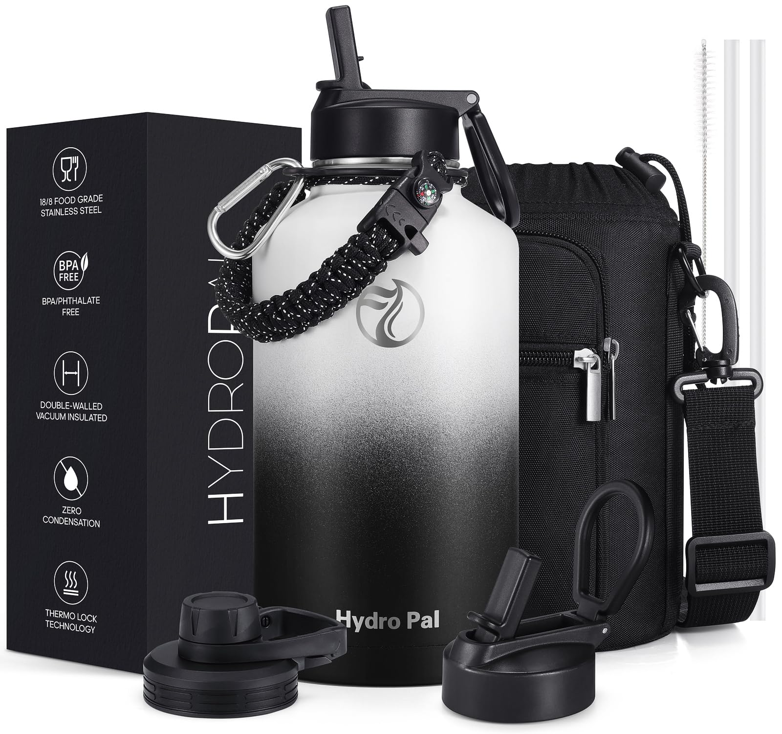 HydroPal Vacuum Insulated Water Bottle 1900ml (1.9L) Stainless Steel, BPA Free, Leakproof, 12H Hot 24H Cold, with Straw & Spout Lids for Camping — image 1