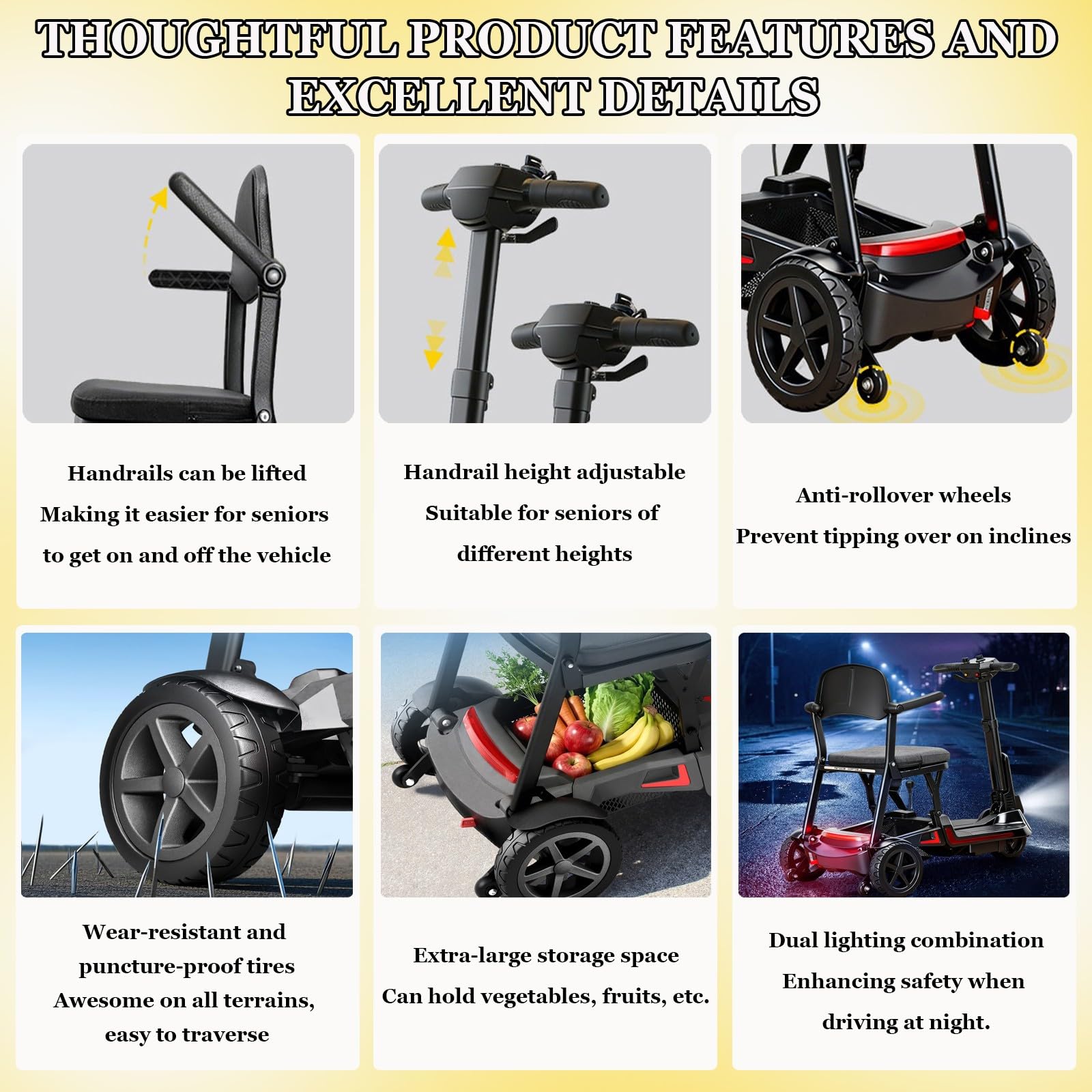 Scooter De Movilidad De 3 Ruedas,Scooter De Movilidad Plegable,Con Baterías Extraíbles Dobles, Capacidad De Peso De 136 Kg/299 Lbs,Para Personas Mayores 6.6AH*2