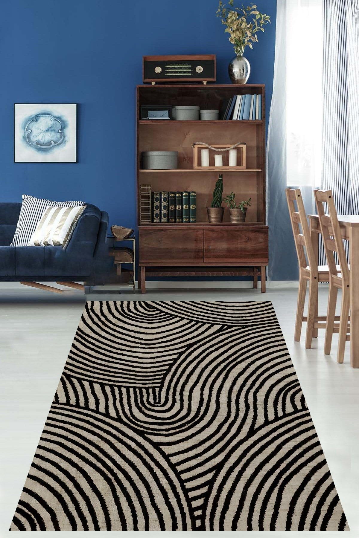 Pelangi Bohem Çizgili Minimalist Basic Geometrik Yıkanabilir Kaymaz Taban Leke Tutmaz Salon Halısı Yoluk, Vizon-Kahverengi 130 x 180