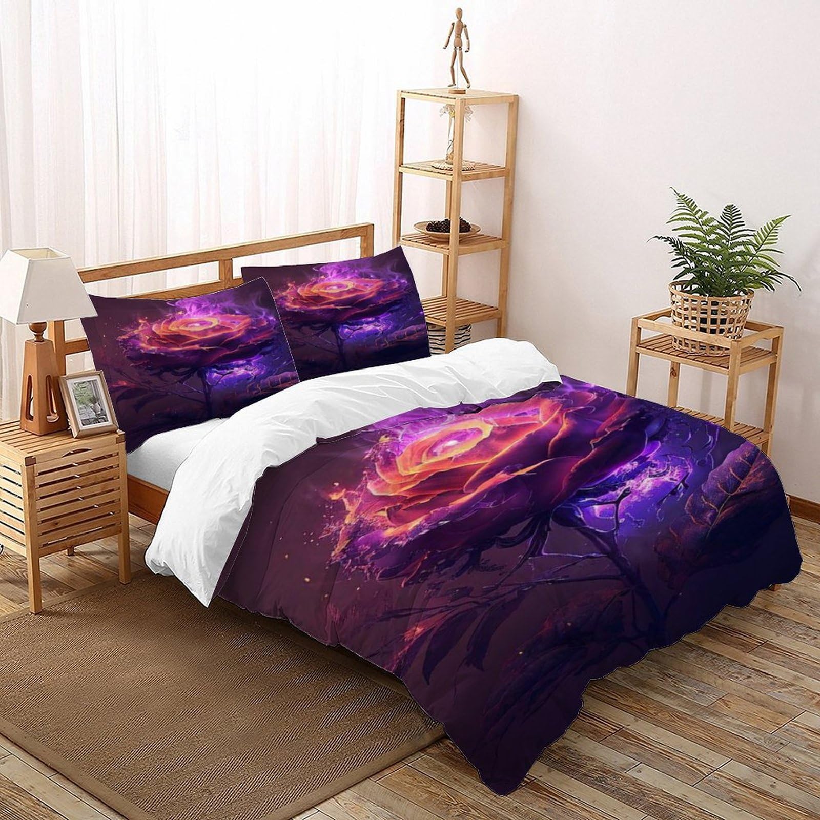 Parure rose flamme housse de couette pour chambre aesthetic romantique