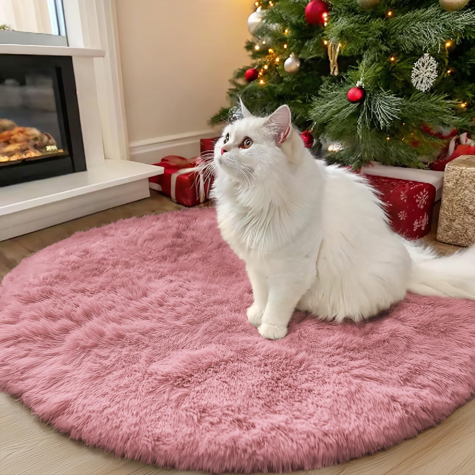 OLANLY Pale Pink Round Rugs for Bedroom - Machine Washable, 3 ft Circle Area Rugs for Living Room, Soft and Fluffy Shaggy Carpet for Teen Girls and