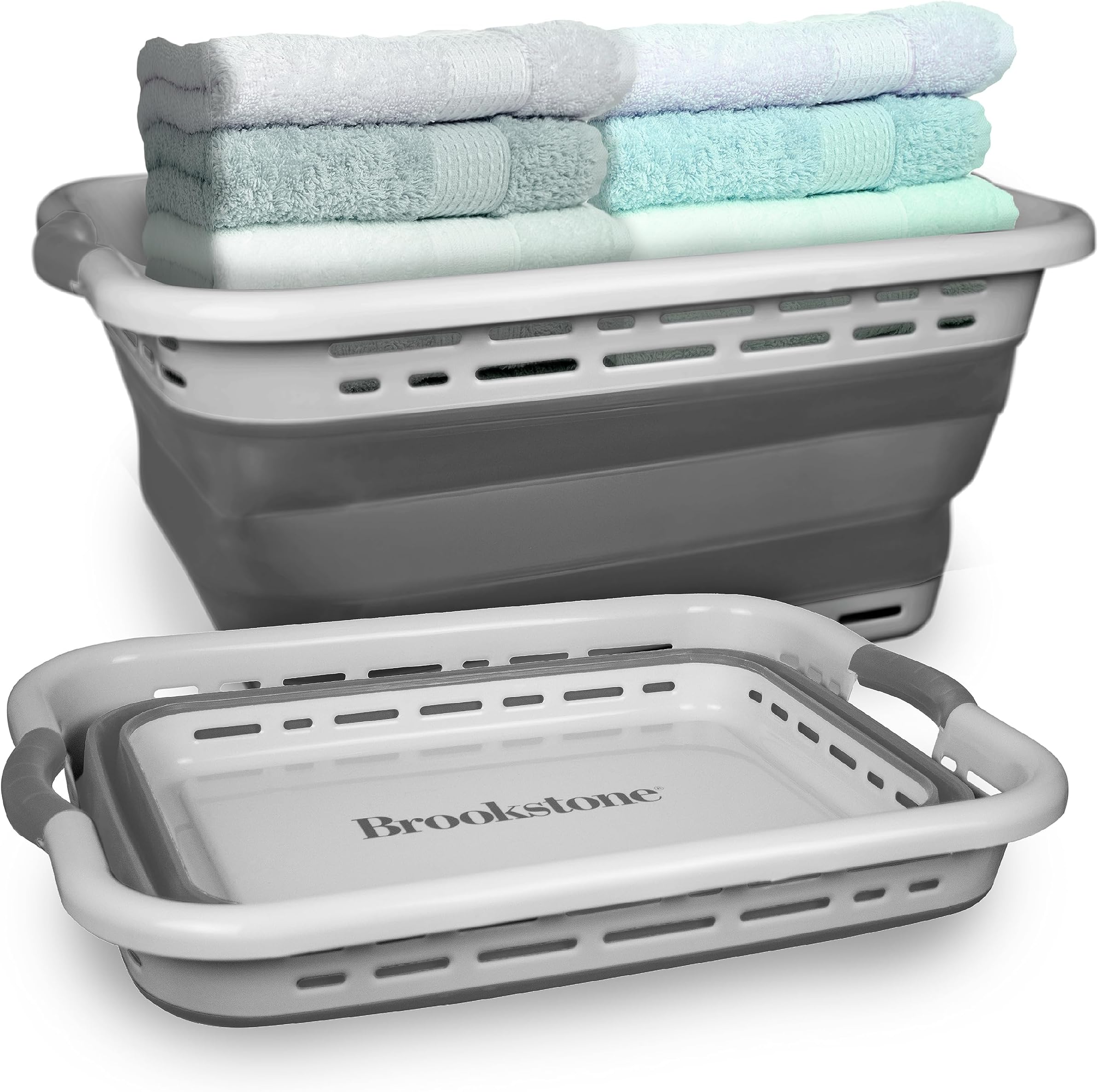 - 11 GALLON XL 24" Collapsible Laundry Basket & Clothes Hamper, Comfort Non-Slip Handles, Modern Laundry Hamper with Space Saving Design, Portable Pop-Up Hamper, BPA FREE, Light Grey, 1 Pack