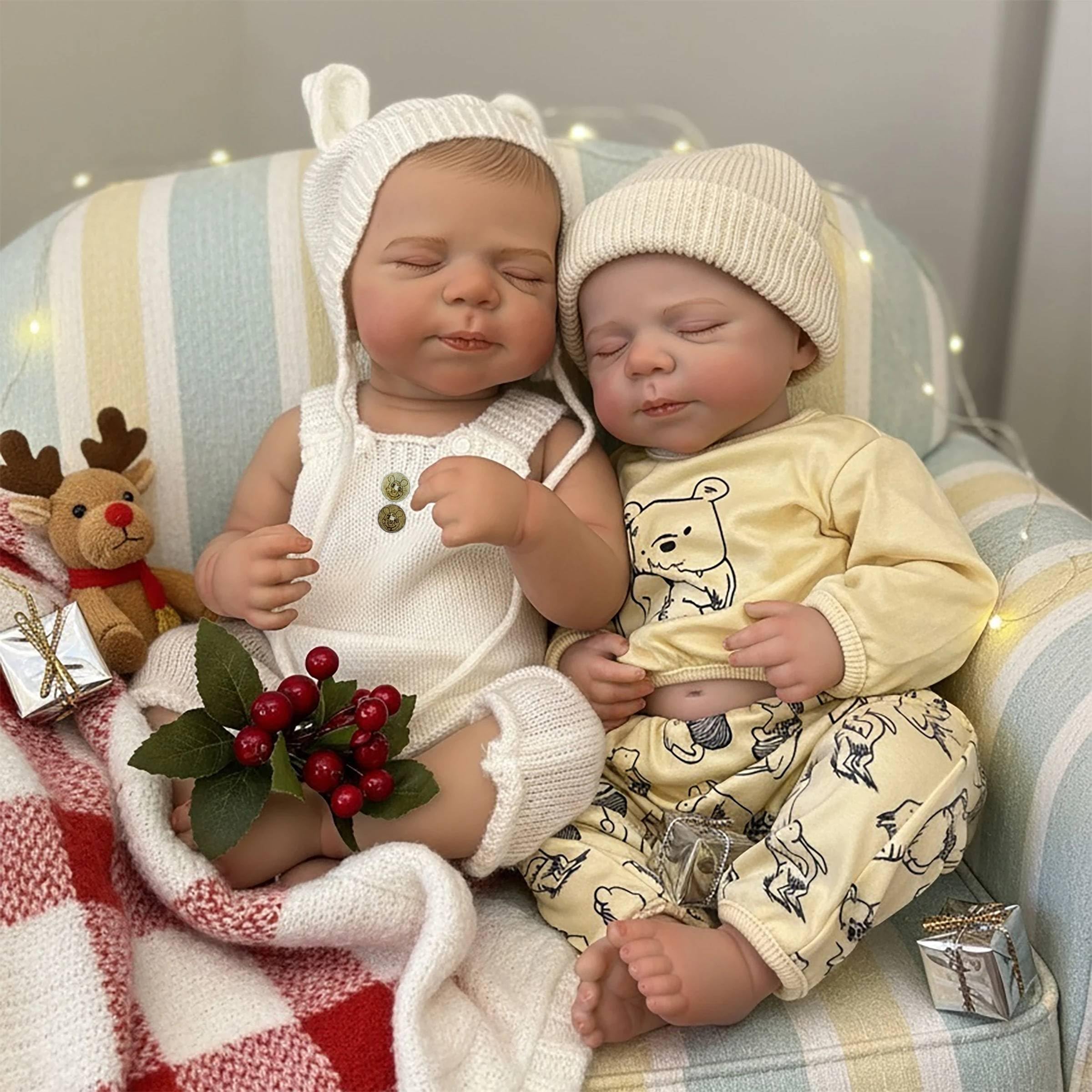 RXDOLL Twin Reborn Baby Dolls silikonowe winylowe całe ciało chłopiec i dziewczynka 45 cm realistyczny noworodek lalka bobas bliźniaki anatomicznie poprawne prawdziwe życie lalki dla dziewczynek 3+