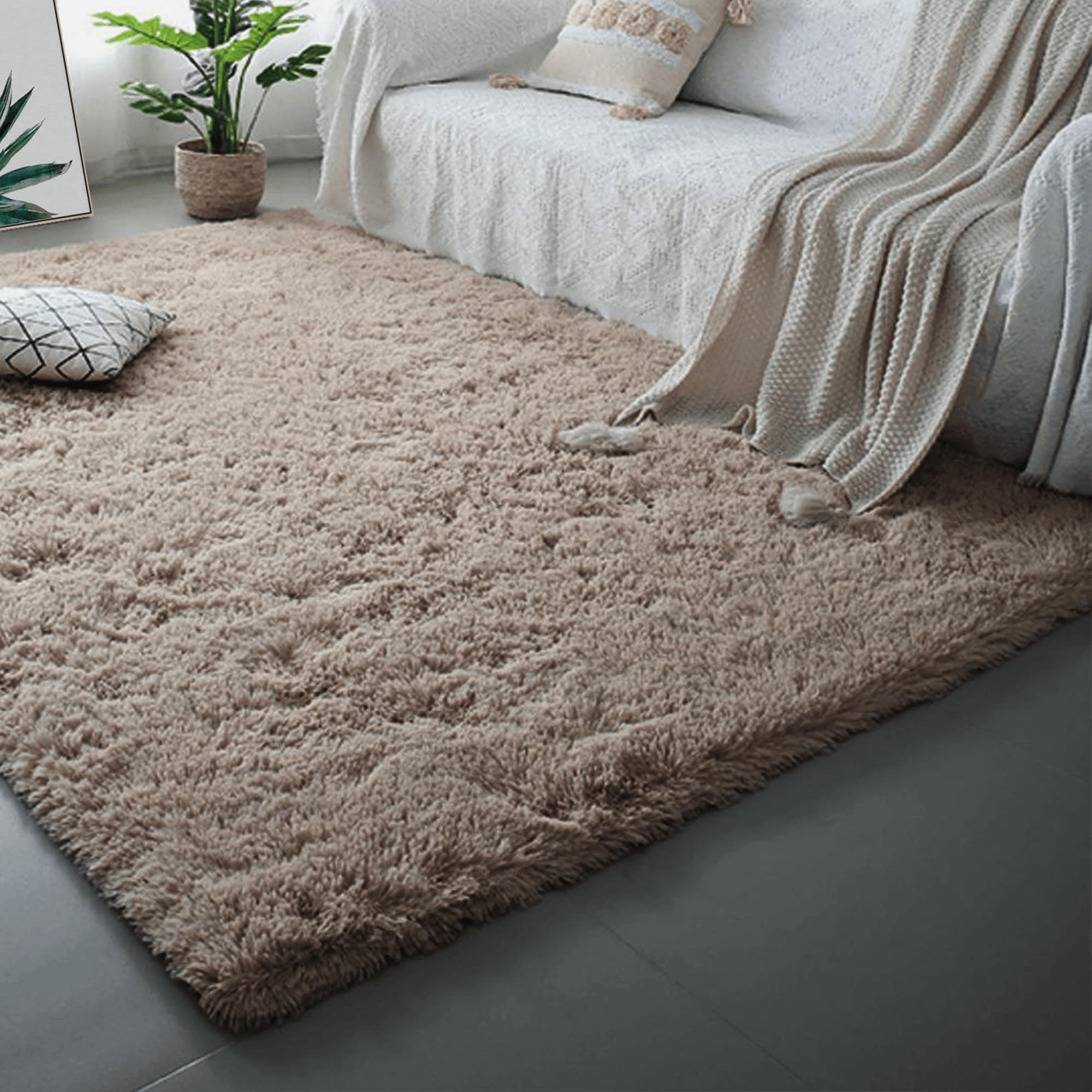 Puszysty Dywan 220 x 260 cm Przyjemne Nowoczesny Pokój Dziecięcy Antypoślizgowe Dywany Łatwy W Czyszczeniu Do Pokoju Dziecięcego Salonu, wielbłąd
