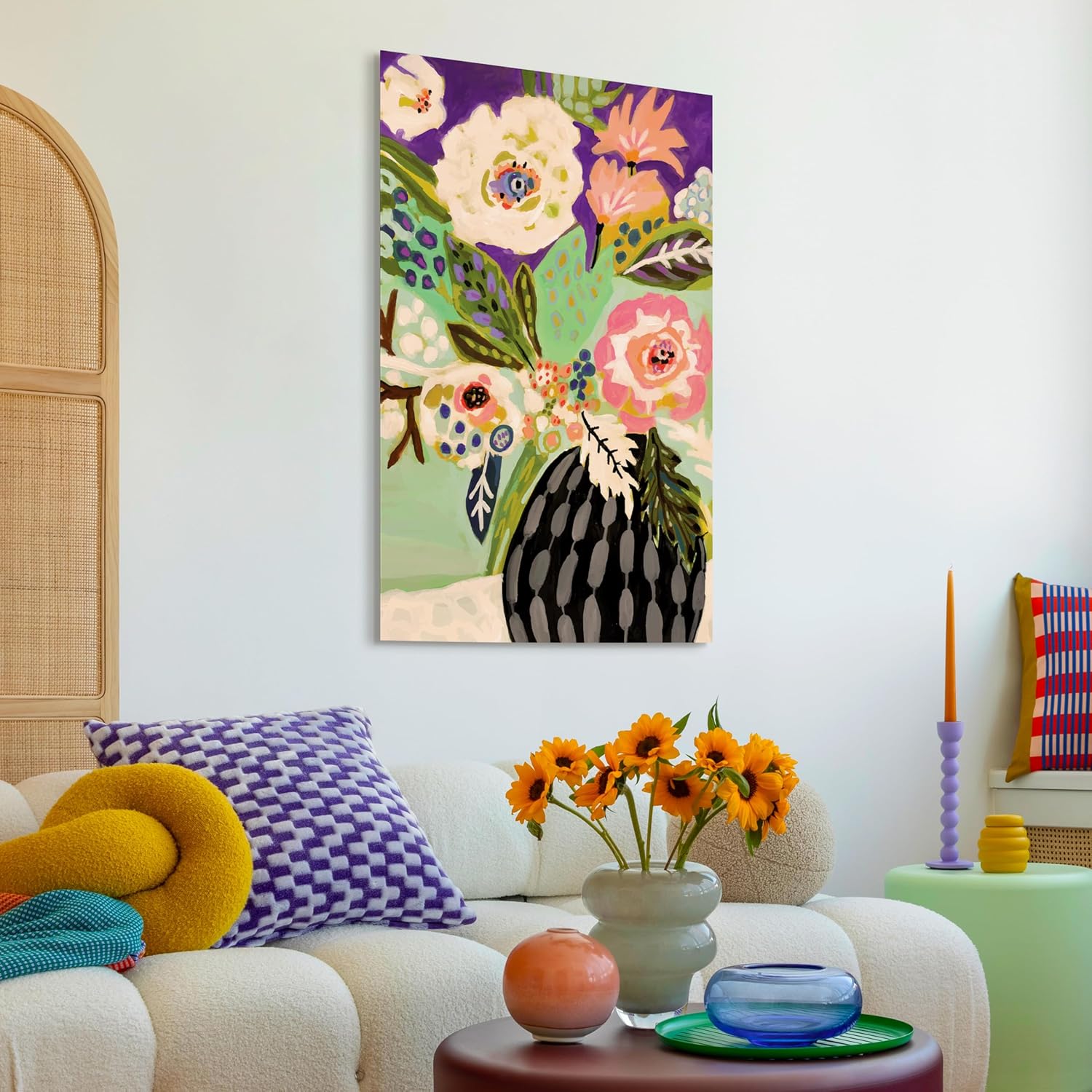 Empire Art Direct Fresh Flowers in Vase I Frameless Free Floating Tempered Glass Panel Graphic Wall Art, 48" x 32" x 0.2", Ready to Hang