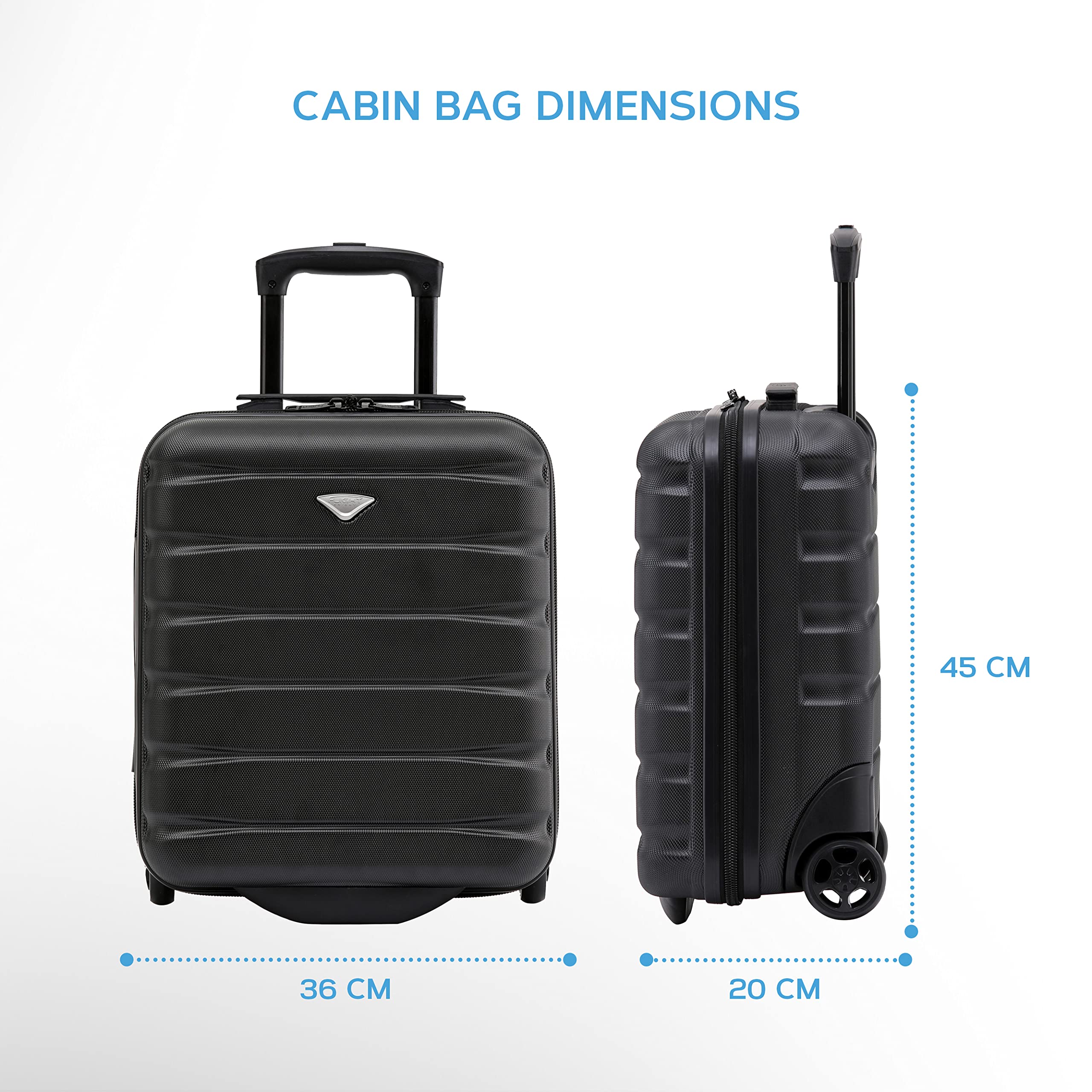 Flight Knight Set of 2 Lightweight 2 Wheel ABS Hard Case Suitcases Cabin Carry On Hand Luggage Approved for Over 100 Airlines Including British Airways, Ryanair & easyJet Approved Free Carry On