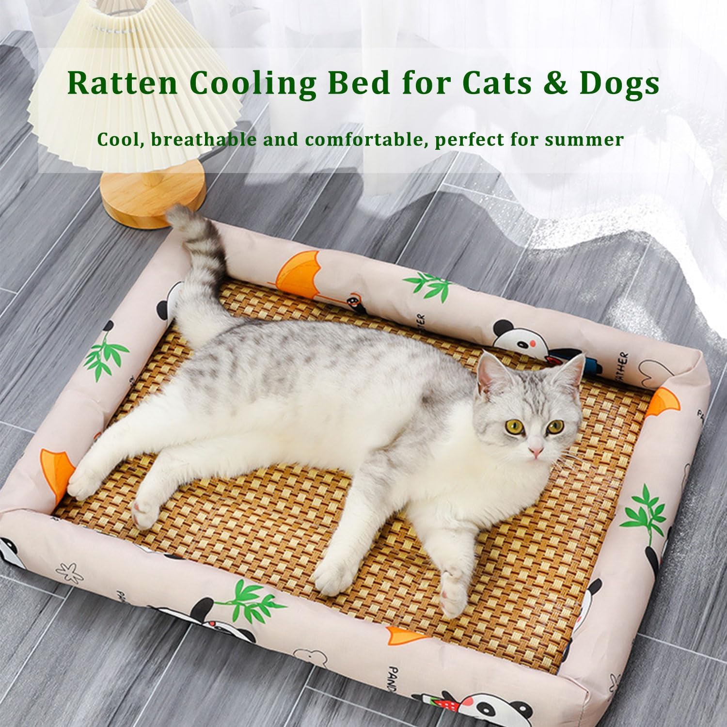 Ice Rattan Cooling Bed for Cats Dogs, Pet Ice Pad Mat Pet Cooling Mat,Washable Cooling Pets Ice Pad Rattan Mat Nest,Summer Pet Woven Breathable Square Mat Sleeping Pad with Pillow for Dogs Cats.