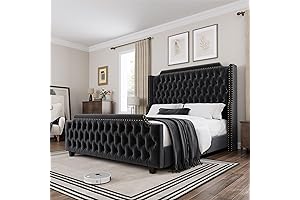 HOSTACK King Size Platform Bed Frame with Tufted Headboard and Footboard