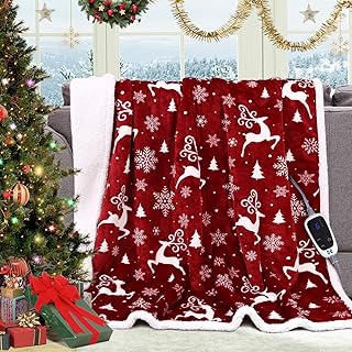 SEALY Christmas Heated Blanket Electric Throw 50"x60" with 6 Heating Levels & 2-10 Hours Auto Off, Over-Heat Protection, Soft Flannel to Sherpa Super Cozy Holiday Blanket, Machine Washable