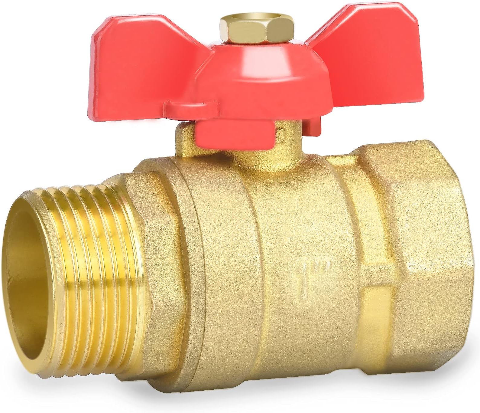 Brass 1 Inch Ball Valve with Red Butterfly Handle - Male/Female Thread Full Bore DN25 PN16