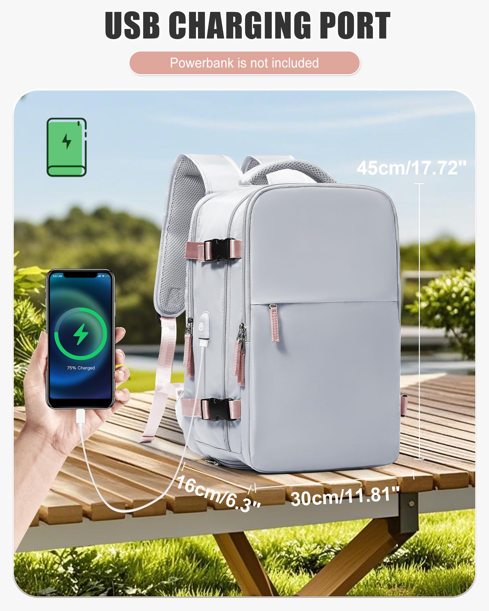 BJLFS Zaino da Viaggio con Sottovuoto Ryanair 40x30x20 Wizzair Bagaglio a mano 40x20x25 Ryanair con Pompa Borse da Cabina per Easyjet 45x36x20 con compressione sottovuoto,Zaino Casual per Laptop