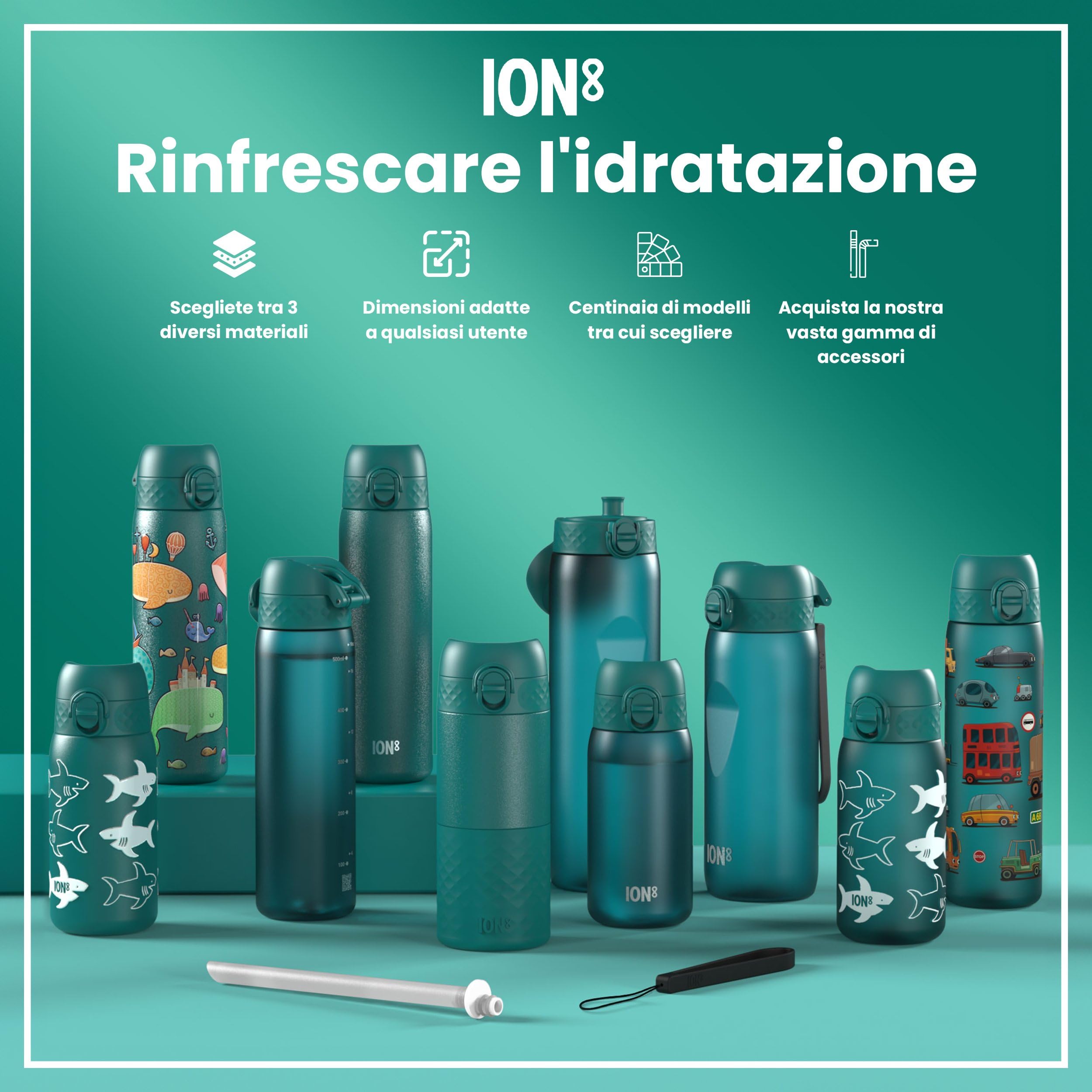 Ion8 Borraccia Termica in Acciaio Isolato, 500ml, a Prova di Perdite, Facile da Aprire, Serratura Sicura, Lavabile in Lavastoviglie, Maniglia per il Trasporto, Facile Pulizia, Durevole,Automobili