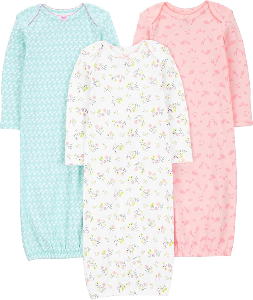 Simple Joys by Carter's Baby Girls' 3-pack Cotton Sleeper Gown OEKO-TEX STANDARD 100
