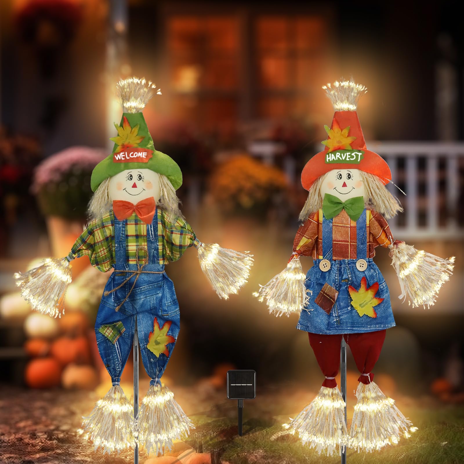 Fall Decorations Outdoor Scarecrow with Firework Lamp, Solar Powered Autumn Harvest Thanksgiving Halloween Decor for Yard,Garden,Porch, Farmhouse - 39 Inch