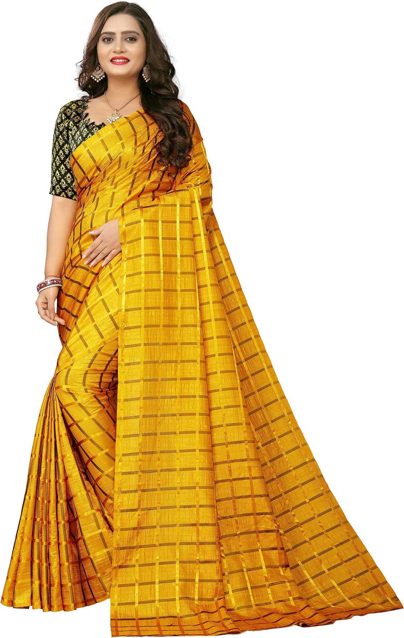 Rangrasiya Corporation Women's Uppada Tussar Silk Checkered Saree with Unstiched Blouse Piece