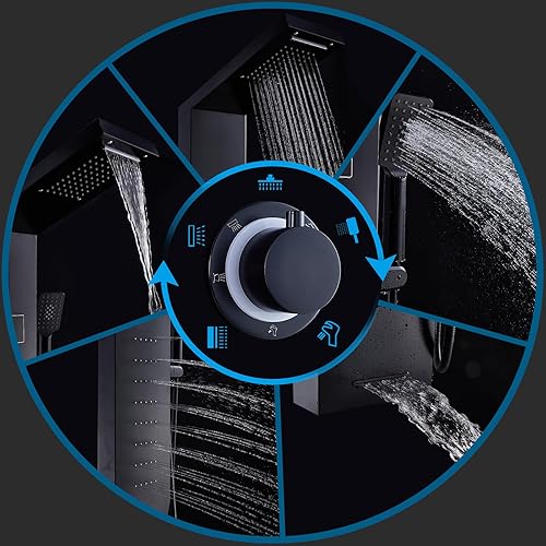 Miniatura 18 de ELLO&ALLO Sistema de masaje de lluvia con chorros corporales de acero inoxidable para baño, sistema de torre de panel de ducha, níquel cepillado