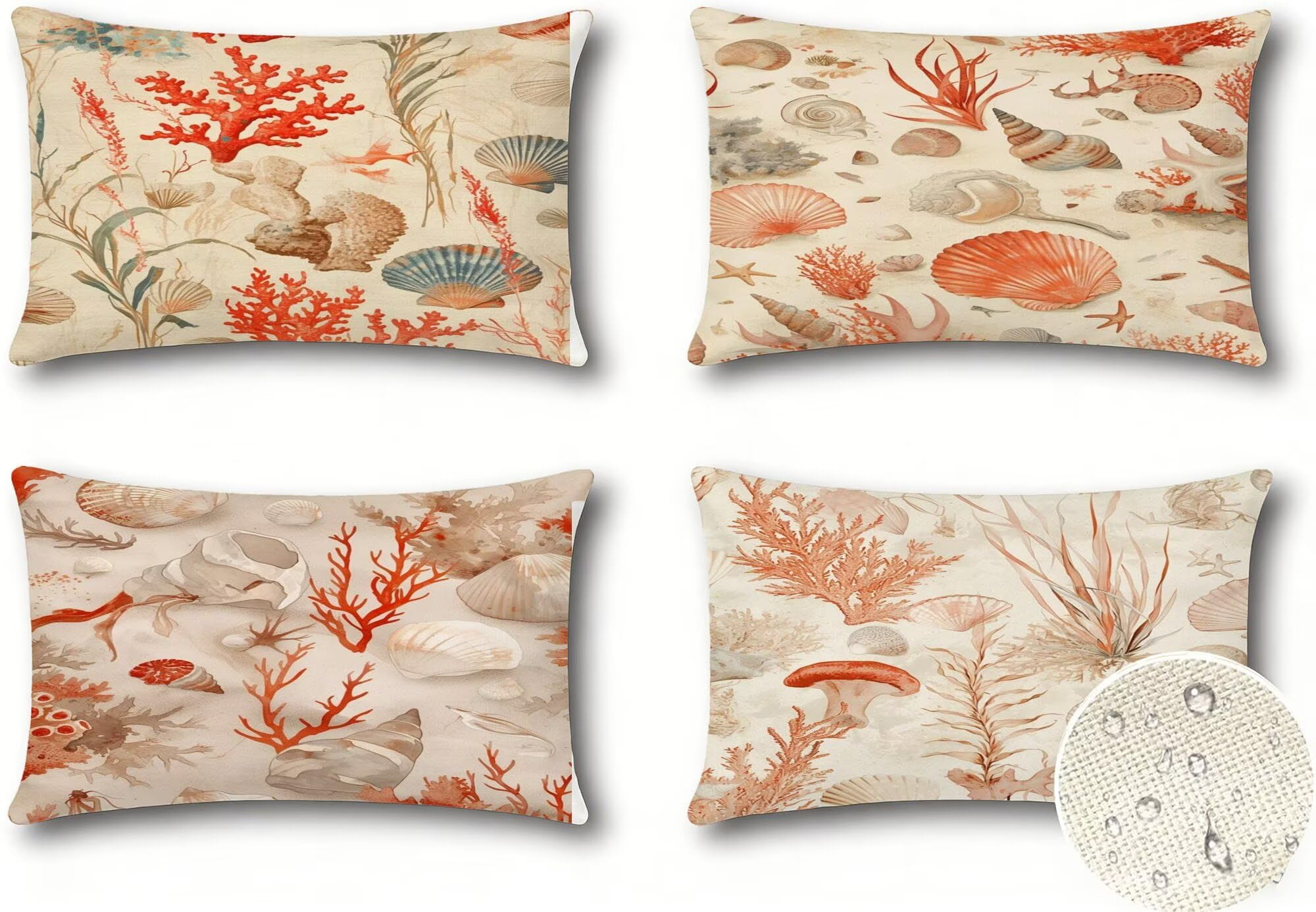 Generisch Outdoor Kissen Wetterfest 30x50cm Beige Dekokissen Kissenbezüge HüLse Kissenhülle Sommer Sofakissen für Wohnzimmer Schlafzimmer Garten Dekorative 4er Set. R-6424