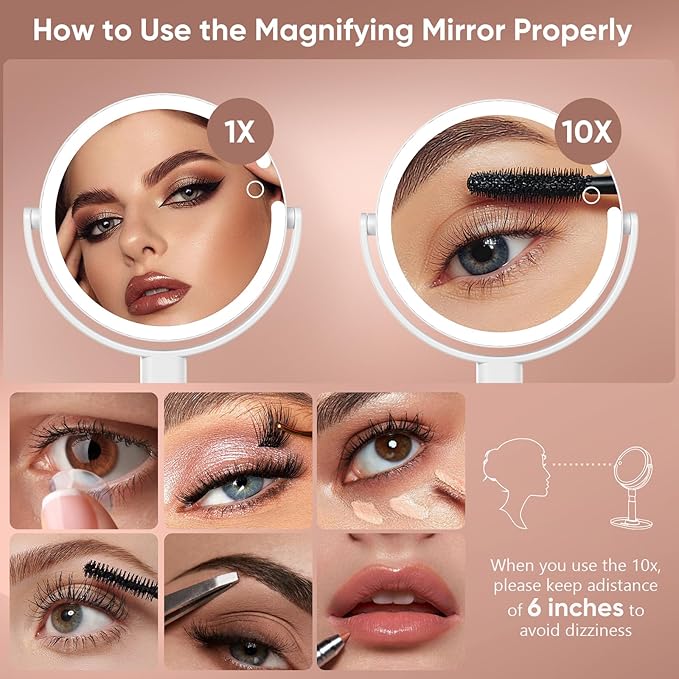 Espejo de Maquillaje con Luz y 10X Aumento, Espejo de Vanidad LED Recargable miniatura 5