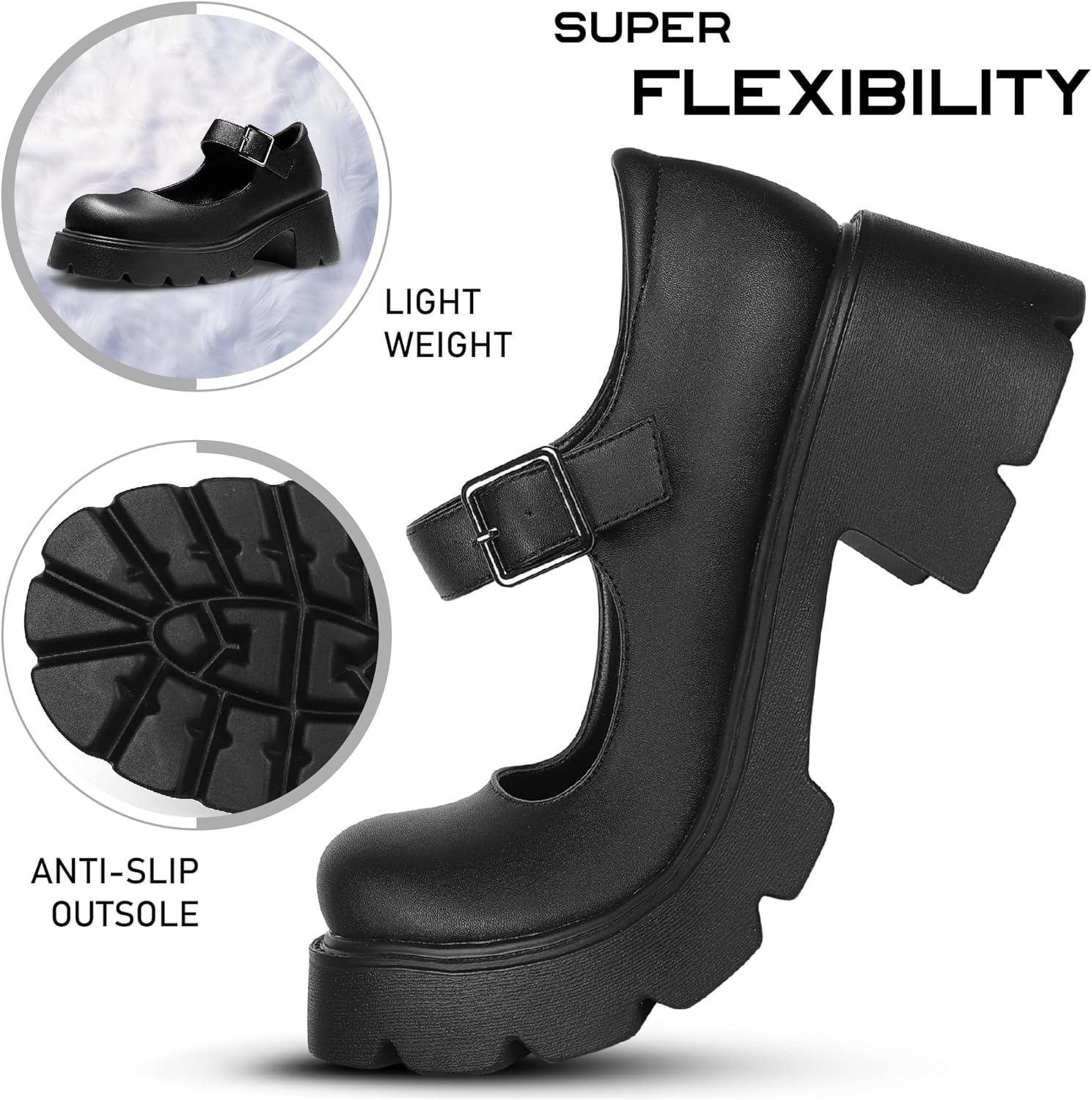 AOSPHIRAYLIAN Mary Janes Platform Mary Janes for Women Round Toe Dress Shoes for Women Ankle Strap Chunky Heel Uniform Women's Pumps - Image 4