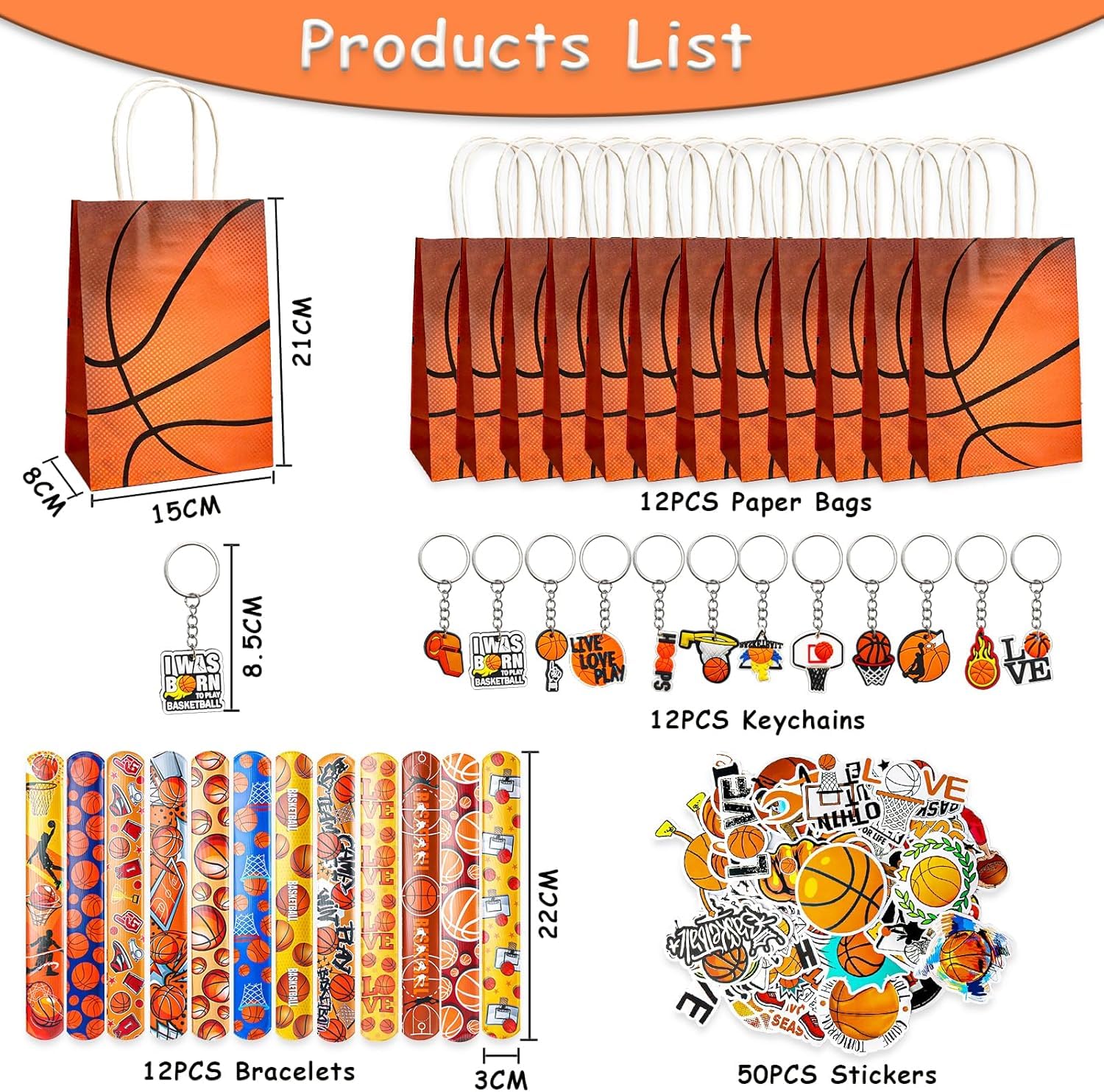 Set di 86 sacchetti regalo per feste di basket, portachiavi con cinturino a scatto, accessori per feste di basket, per ragazze e ragazzi