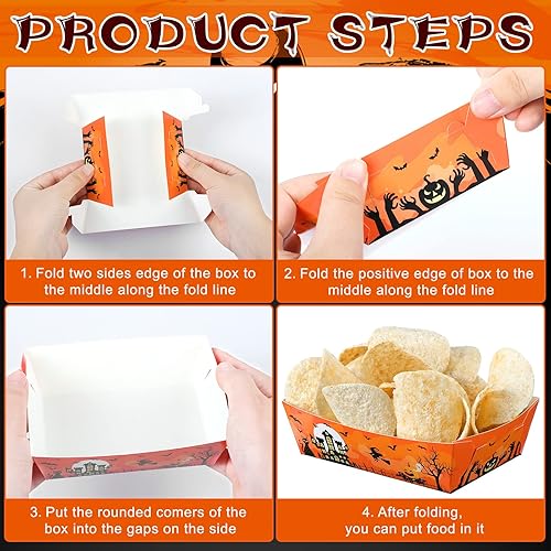 Miniatura 3 de Hoolerry Bandejas de papel de Halloween para alimentos, bandejas desechables para nachos, botes de papel, bandejas de servir para perros calientes,
