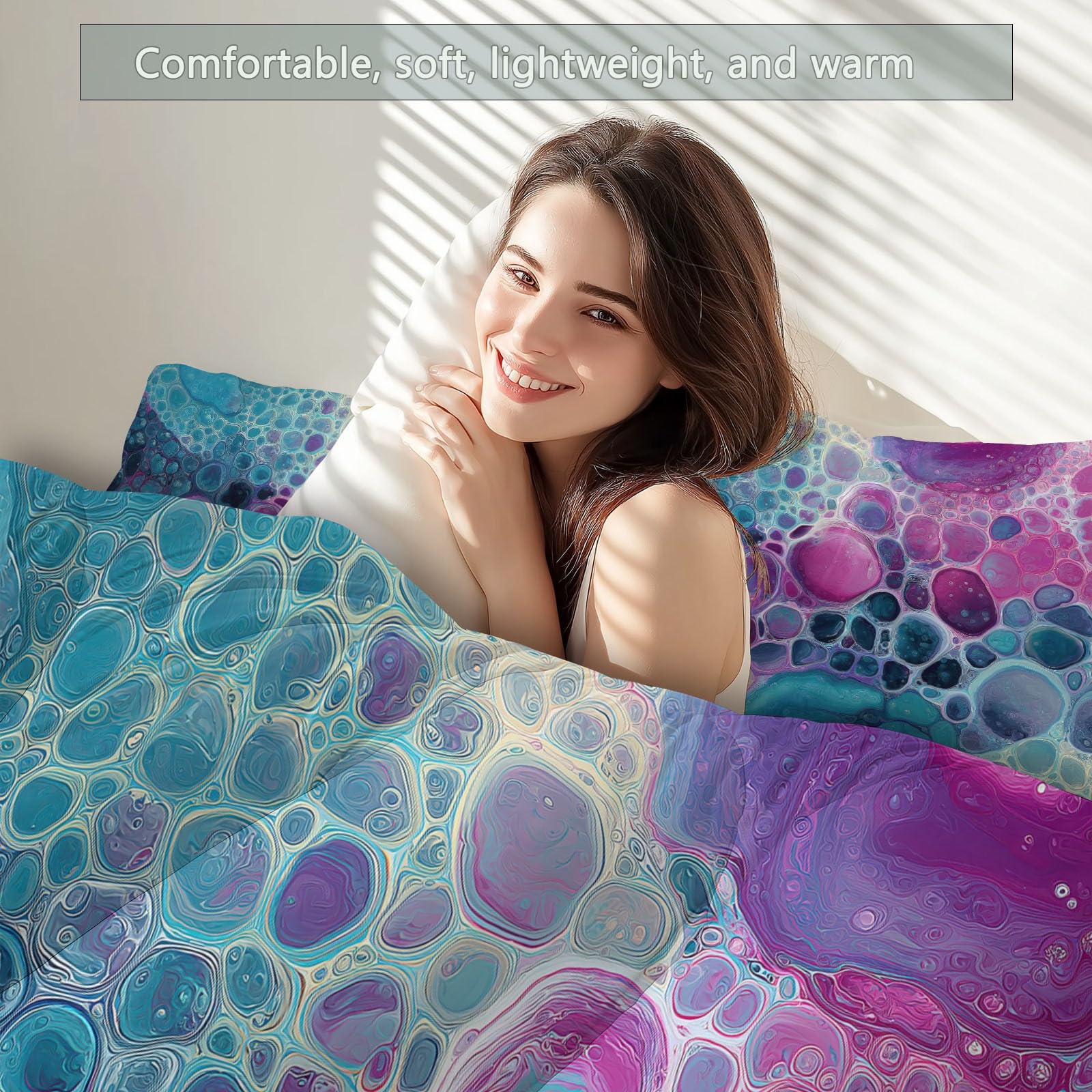 Zestaw pościeli w kolorze różowo-niebieskim, fantazyjne bąbelki, zestaw pościeli na łóżko podwójne, dla dzieci, chłopców i dziewczynek, kołdra 200 x 200 cm