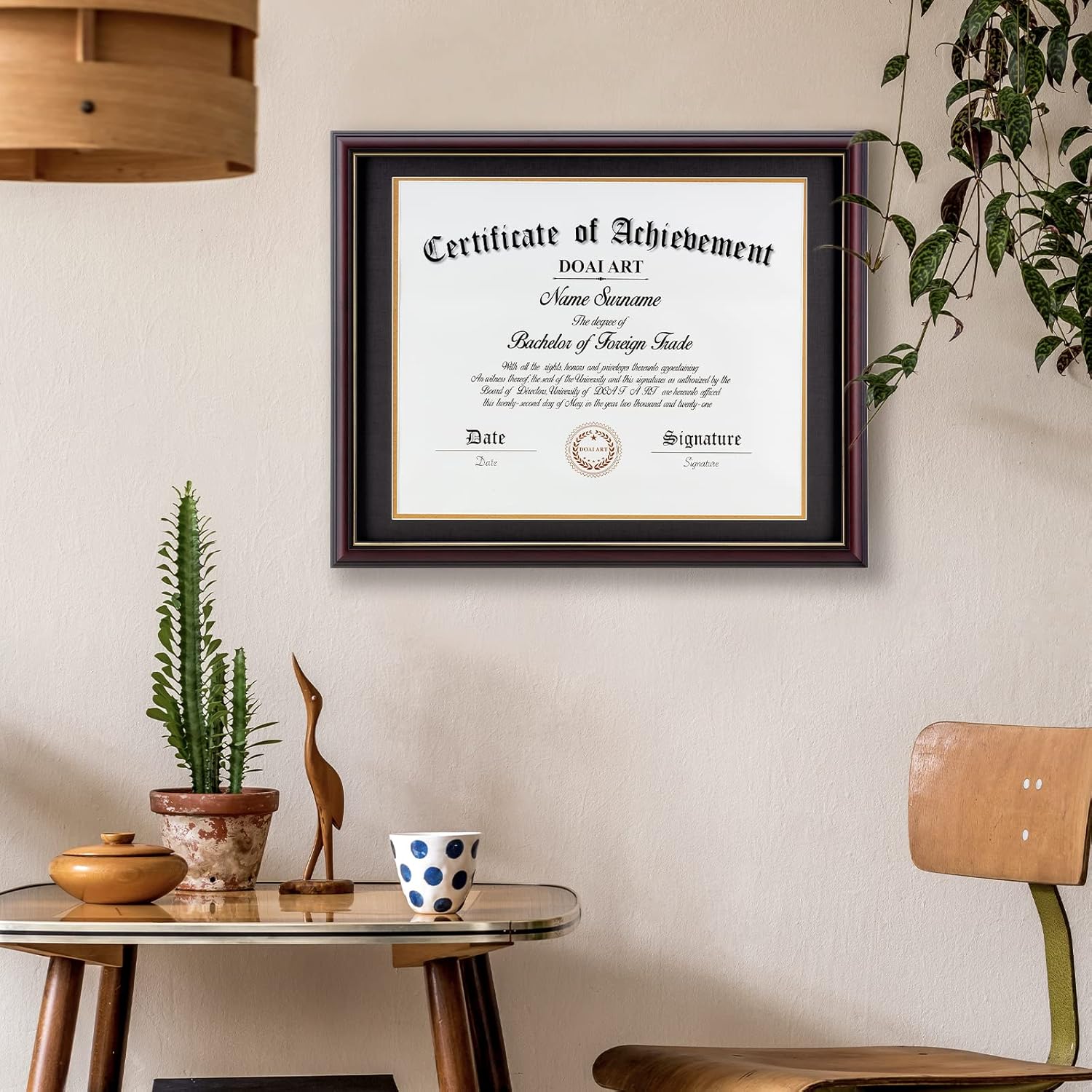 Size 14x17 Diploma Frame 14 x 17 with Mat Solid Wood Display Document/Certificate 16x20 without Mat and Picture 17x14 with Black Over Gold Mat | Wall Hangers,New Zealand Cypress,HD Glass,Mahogany