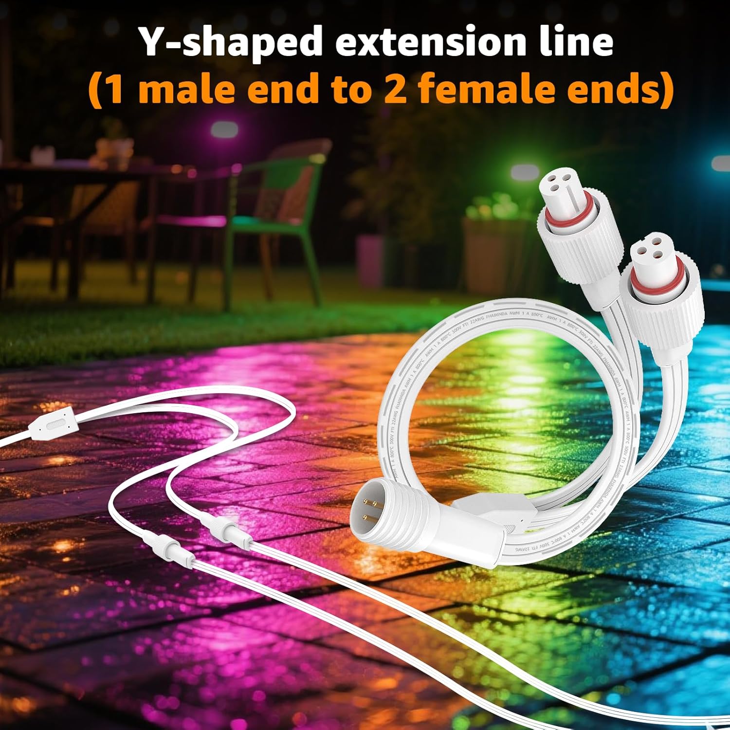 Y-Splitter Extension Cable for Govee Permanent Outdoor Lights Pro,IP68 Waterproof Extension Cord Compatible with Govee Y Splitter H705A H705B H705C (1 Male to 2 Female)