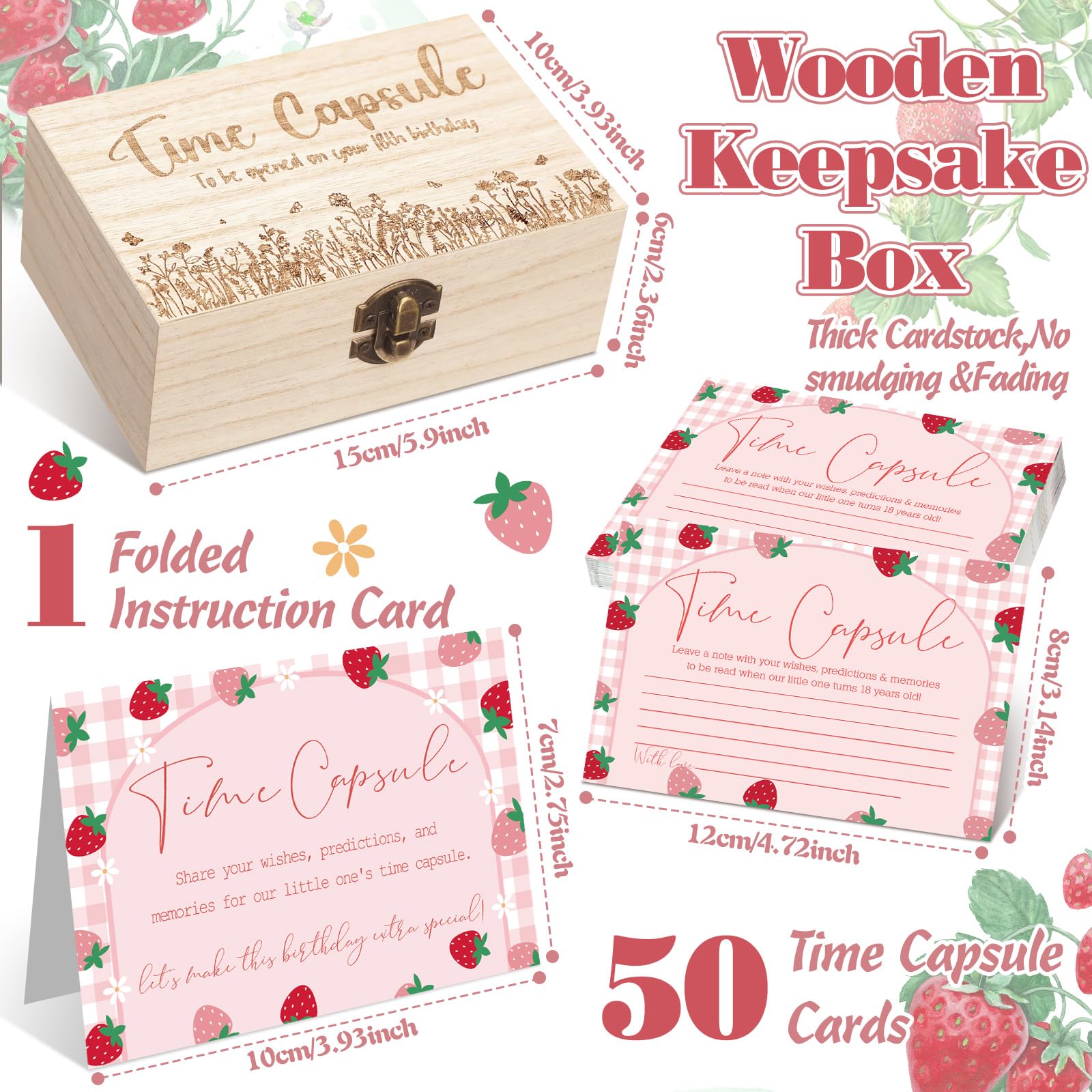 Fuutreo Time Capsule - Recuerdo de primer nacimiento con tarjetas y caja de madera, cápsula del tiempo para bebé, juegos de fiesta de primer cumpleaños, regalos para invitados, baby shower