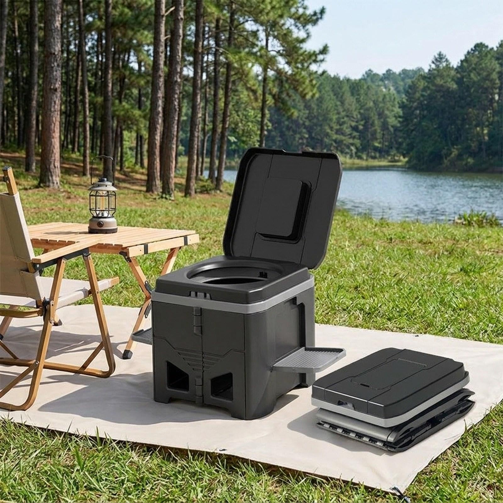 Milageto Inodoro portátil para Camping, Orinal portátil, Orinal Viaje fácil Limpiar, Taburete Plegable para Exteriores, Playa,