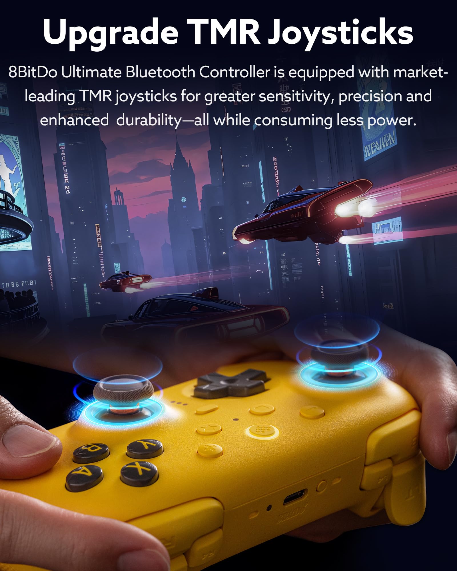 Controller Bluetooth 8Bitdo Ultimate 2 Per Switch 2, Switch, PC Windows, Aggiornamento Joystick TMR, Anello Fuoco RGB, Grilletti Tattili Effetto Hall Commutabili, Vibrazione, L4/R4 Rimappabili, Giallo