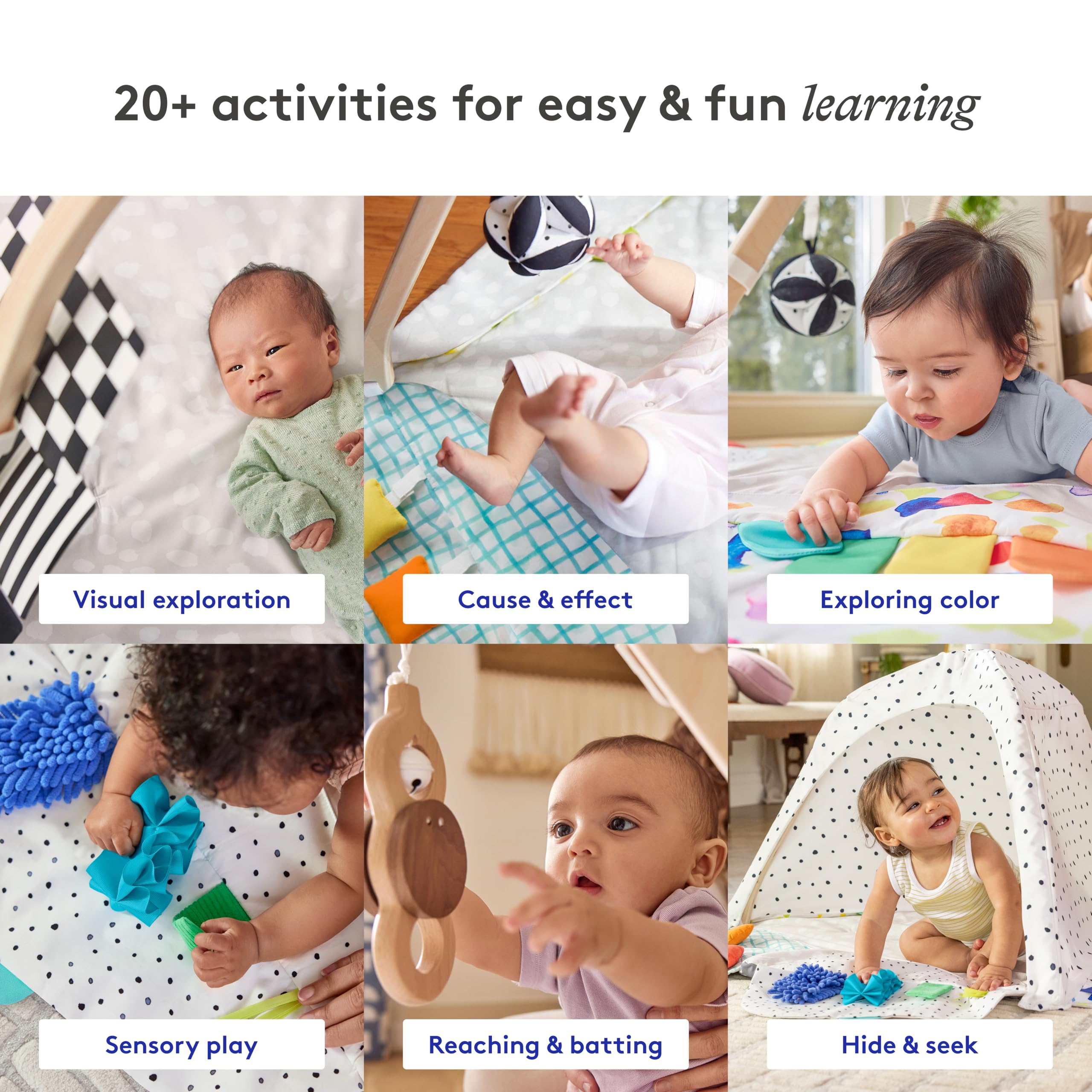 Lovevery Tapis d'Éveil Bébé avec Arche de Jeu en Bois, 5 Zones, Développement l'enfant, Dès la Naissance