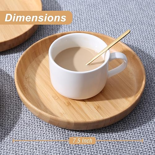 Miniatura 2 de Platos de bambú reutilizables, 7.5 pulgadas de profundidad, juego de 6, platos de madera para postre, ensalada, aperitivo, aperitivos, platos de