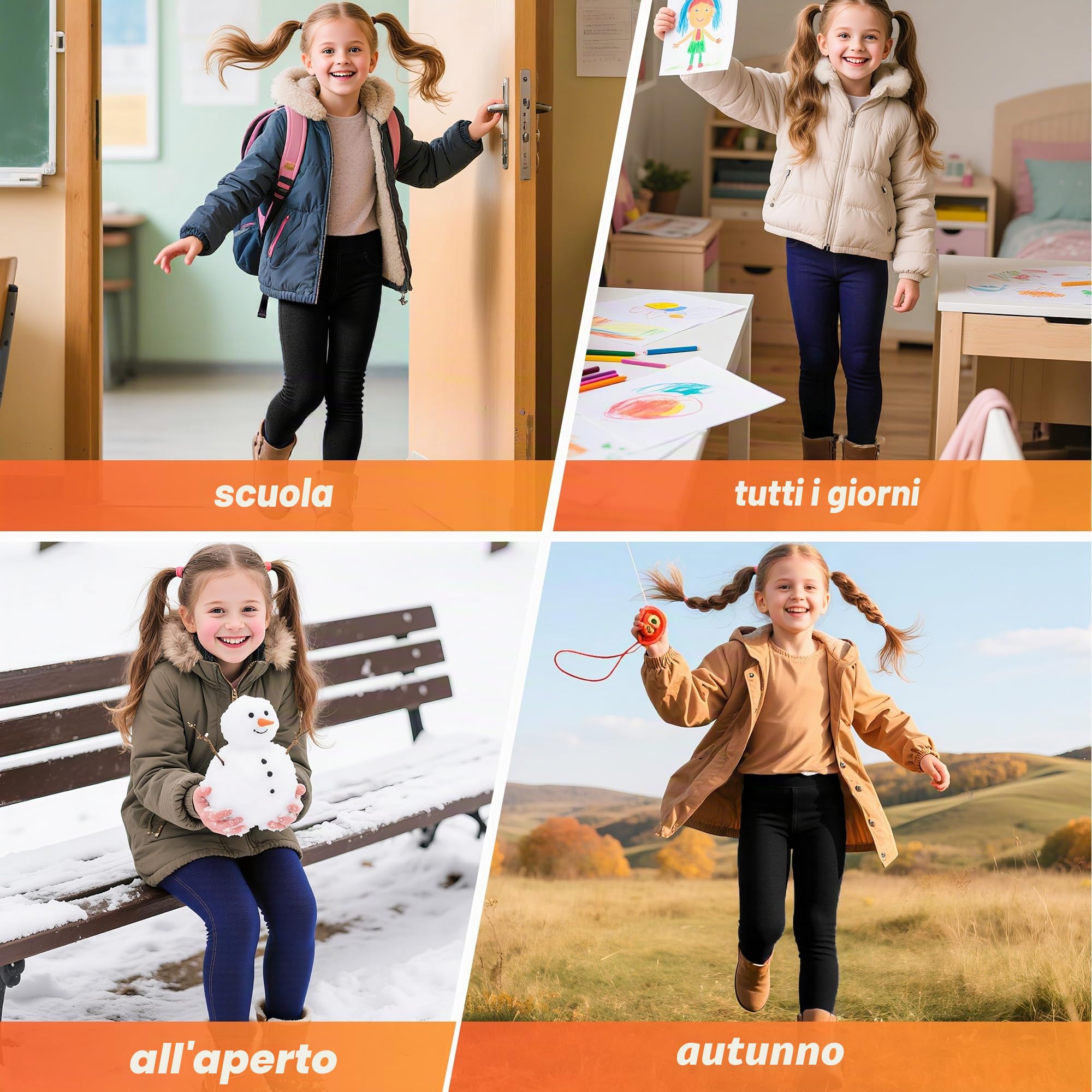 Ragazze Termici Leggings Foderati in Pile, Jeans Jeggings Bambina Legging, Pacco da 2, Vita Alta Felpati Lunghi Caldi Pantaloni Autunno Invernali Abbigliamento, 4-12 Anni