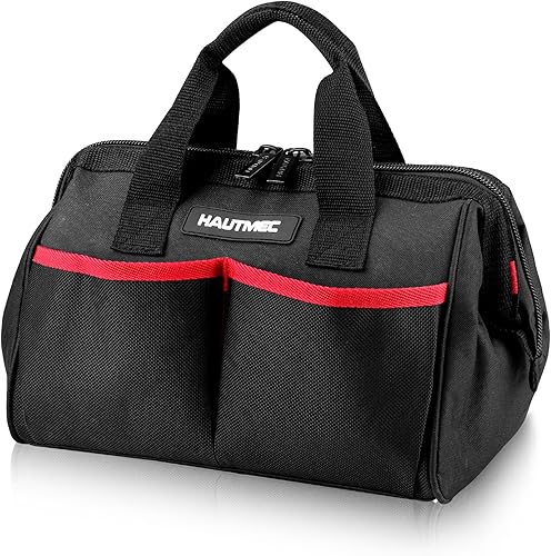 HAUTMEC HT0286 - Bolsa de herramientas de 12 pulgadas, organizador de herramientas de boca ancha de tela Oxford 1680D con doble cremallera, bolsa