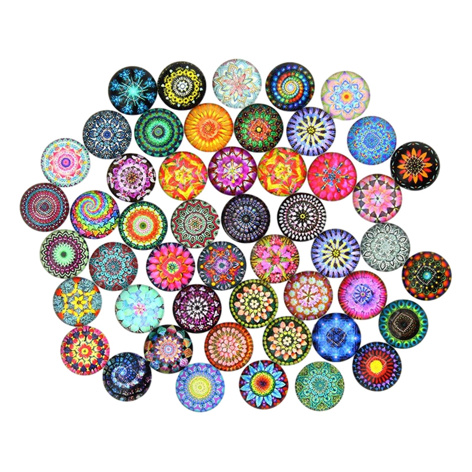 Jazuaiao 100Pcs / set Flower Jewelry Round Glass Jewlery Printed Cabochons Round Tiles Patches Ornament Stone Colourful for Jewelry Making Dome