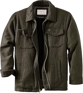 Legendary Whitetails Men's Wool Blend Jacket Quilted Satin Insulated Sleeves Sherpa Lined
