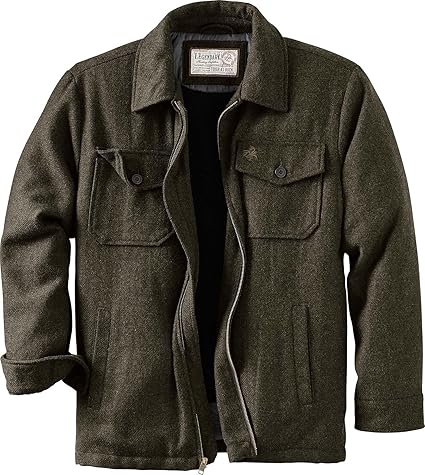 Legendary Whitetails Men's Wool Blend Jacket Quilted Satin Insulated Sleeves Sherpa Lined