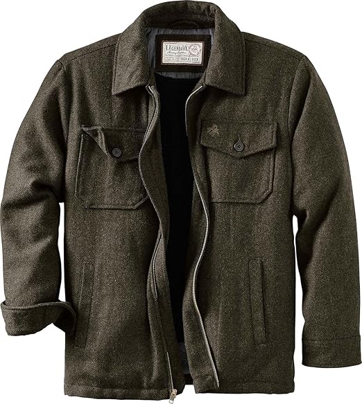 Legendary Whitetails Men's Wool Blend Jacket Quilted Satin Insulated Sleeves Sherpa Lined