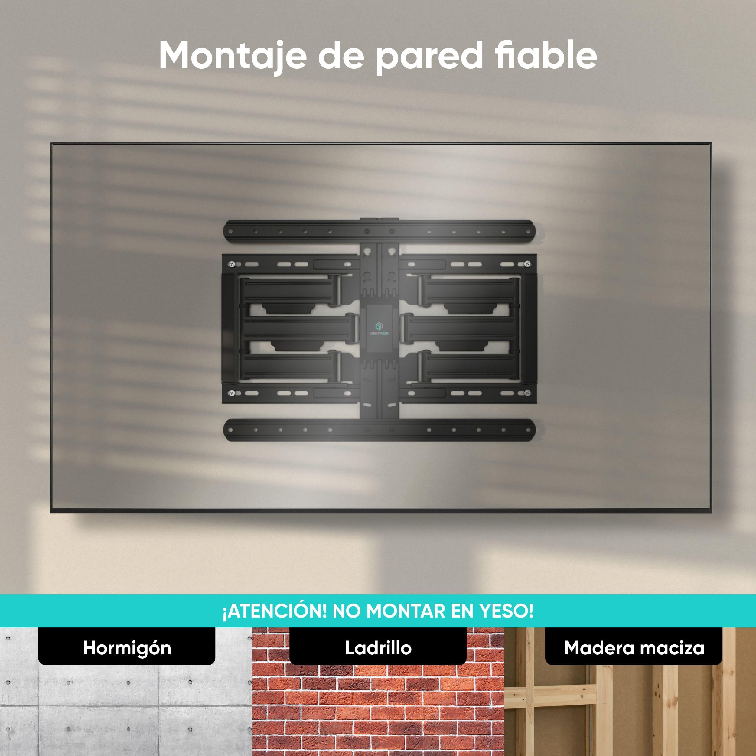ONKRON Soporte TV Pared 32-90 Pulgadas, Carga hasta 50 kg, Brazo TV con VESA 200x200-600x400 mm, Soporte Television Pared Inclinable y Giratorio, Colgar Television Universal, Negro SM6L-B