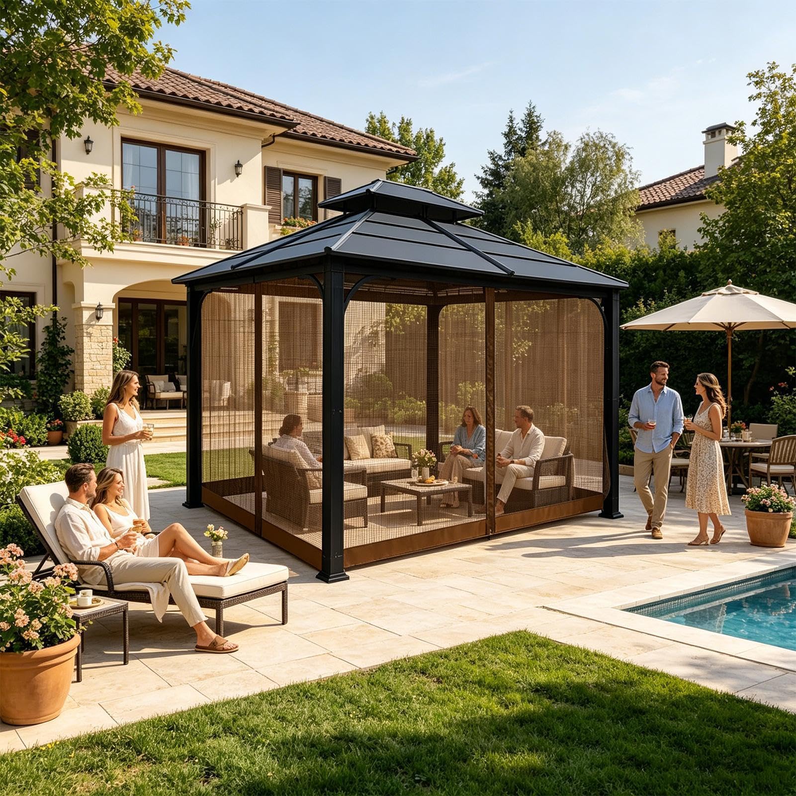 Zanzariera Patio Copertura Grande Pieghevole E Portatile 3,66 X 3,66 M | Zanzariera Patio Antipuntura Per Uso Interno Ed Esterno In Casa, Camera Da , Giardino, Portico, Cortile E Viaggio