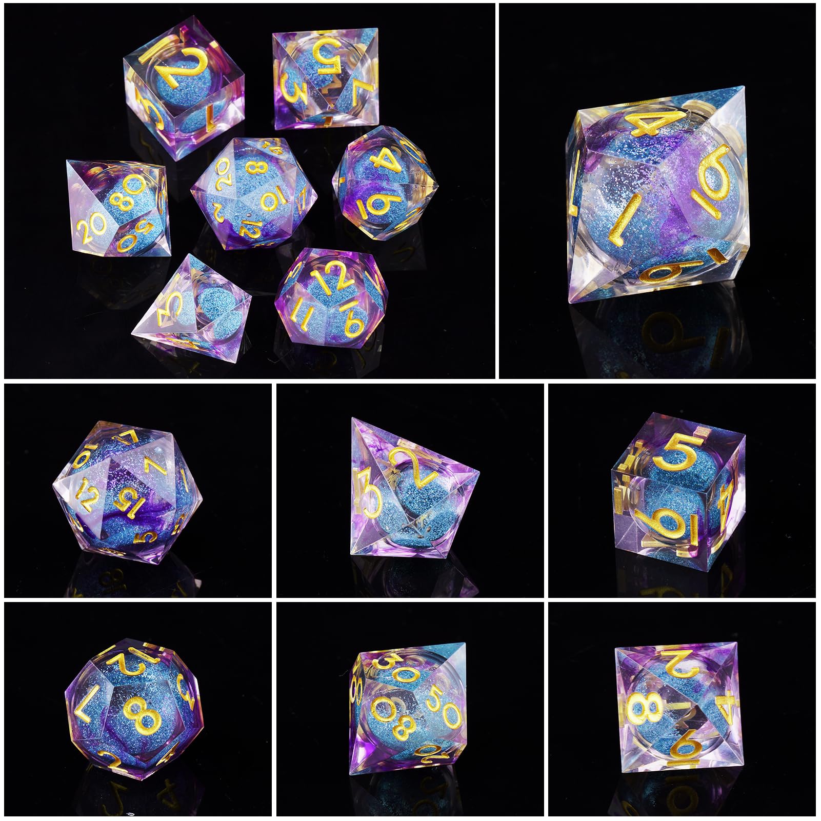 ORUZA 7 PCS Liquid Core DND Dice Resin Sharp Edge Dice Polyhedral D&D Dice Set for Dungeons and Dragons RPG MTG Role Playing Game Dice D20 D12 D10 D8 D6 D4 D% - Image 3