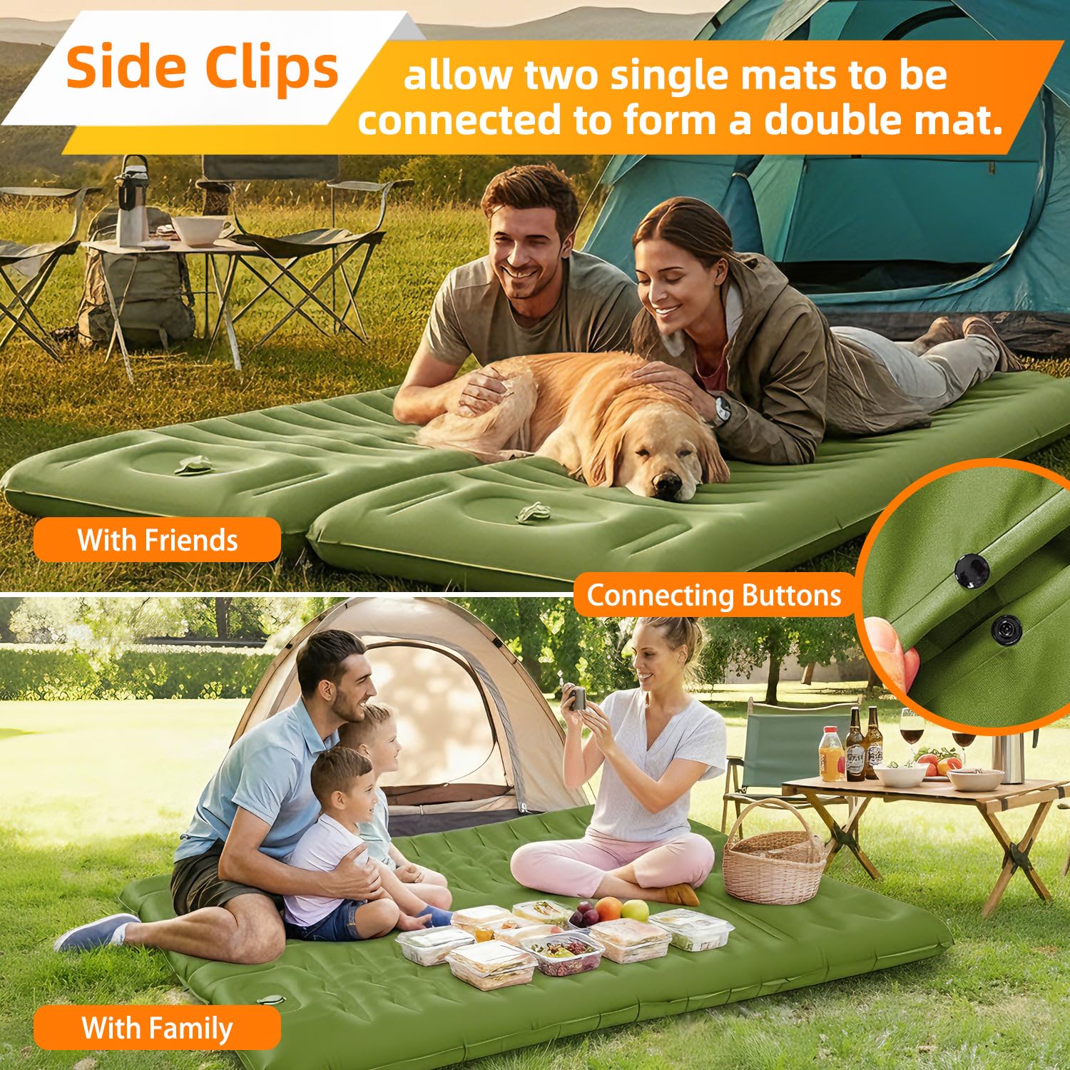 Colchoneta de dormir para acampar, 13 cm mejorada con bomba integrada, colchón inflable ultraligero, almohadilla de dormir para acampar al aire libre, mochileros, senderismo, viajes (verde
