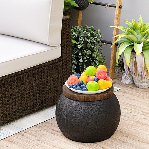 Miniatura 5 de HOMPUS Mesa auxiliar redonda de hormigón para exteriores, mesa auxiliar redonda en forma de tarro, decoración del hogar, soporte para plantas al