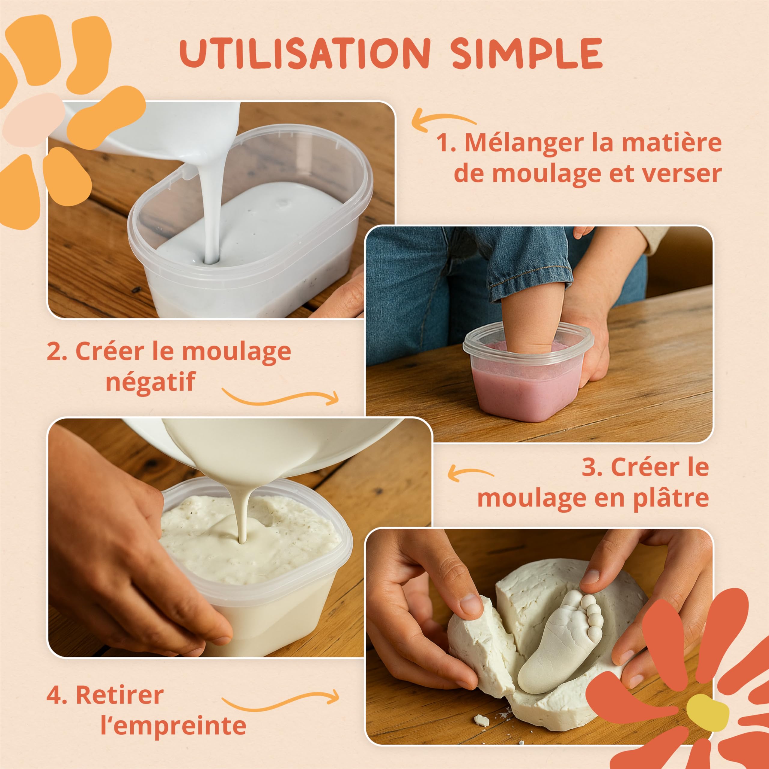 Kit d’Empreintes Bébé en Plâtre – Coffret Premium Souvenir – Cadeau de Naissance avec Plâtre et Guides