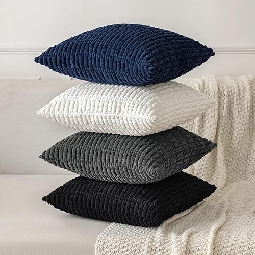 Miniatura 10 de MIULEE Paquete de 2 fundas de almohada decorativas de pana de 24 x 24 pulgadas, suaves fundas de almohada bohemias a rayas, decoración moderna para