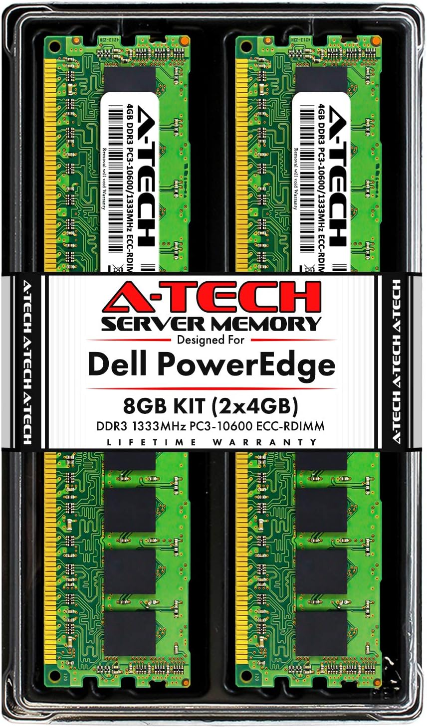 A-Tech 16GB (4x4GB) RAM for Dell PowerEdge R310, T310 Servers | DDR3 1333MHz ECC-RDIMM PC3-10600 2Rx8 1.5V 240-Pin ECC Registered DIMM Server Memory Upgrade Kit